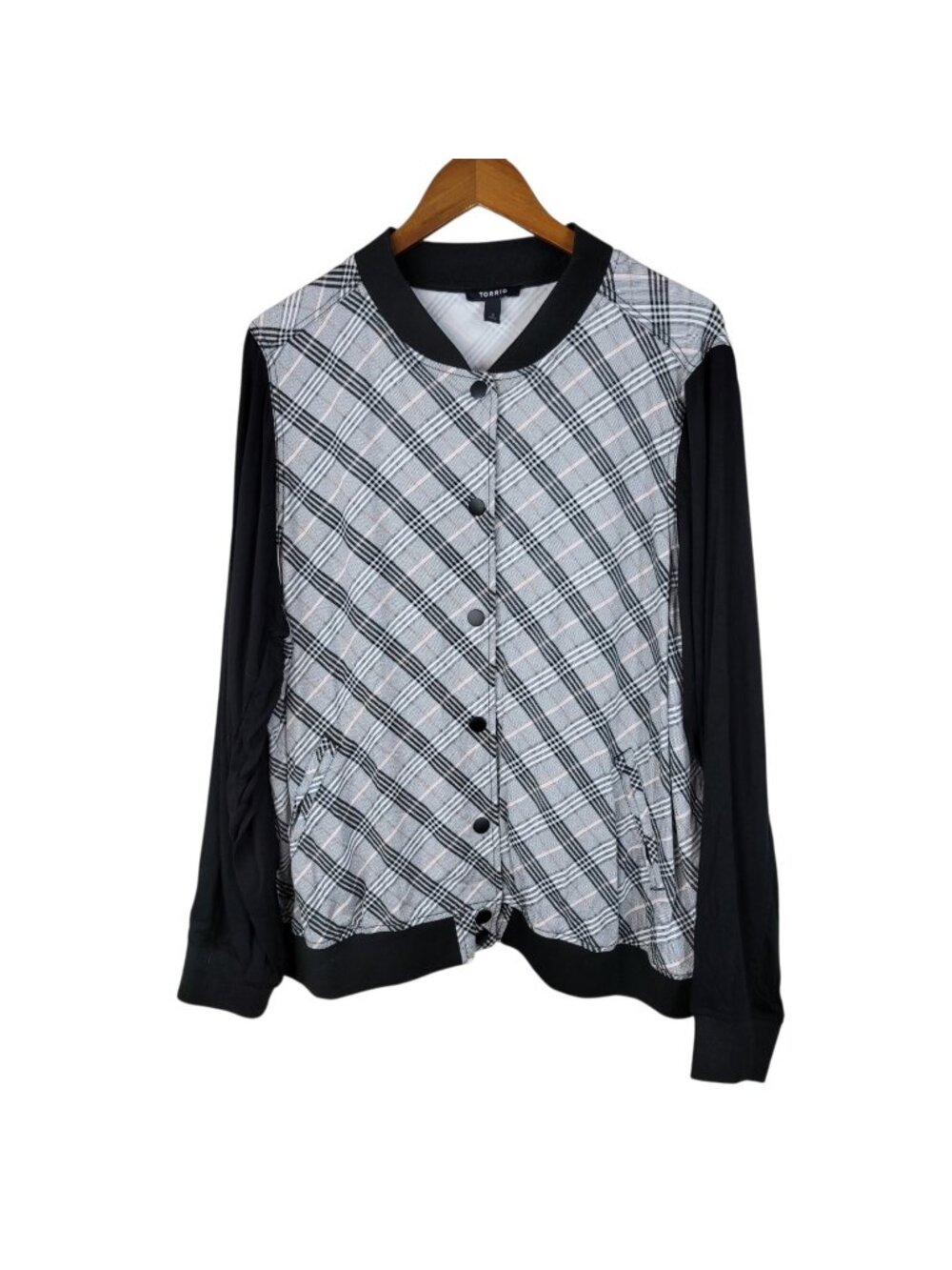 Torrid Black Plaid Twill Bomber Jacket Plus 3 3X Lightweight Womens Layering